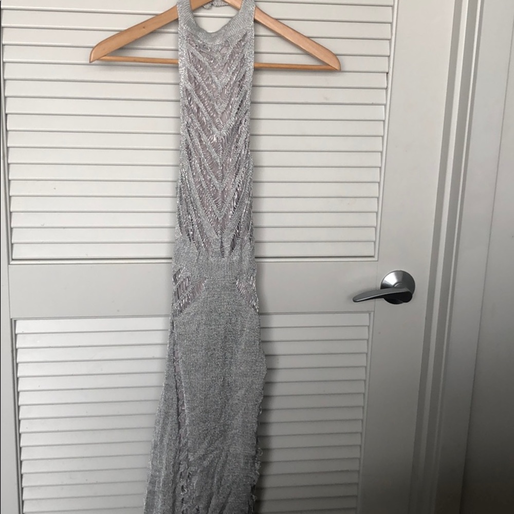 NWT Bebe metallic halter dress